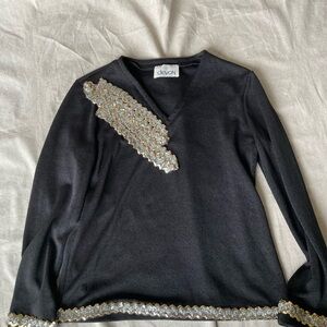 Devon Black Beaded V-Neck Top